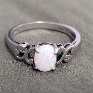 White Opal Solitaire Ring with 316L Stainless Steel Band
